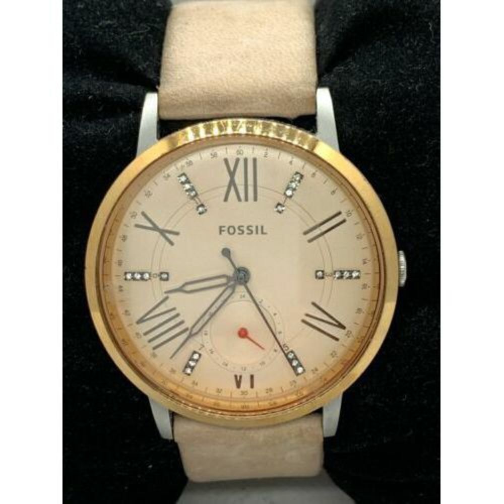 Fossil ES4163 Women's Watch Pink Dial Multifunction Analog Quartz Leather D889